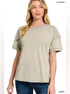 Zenana ACID WASHED ROUND NECK T-SHIRTS